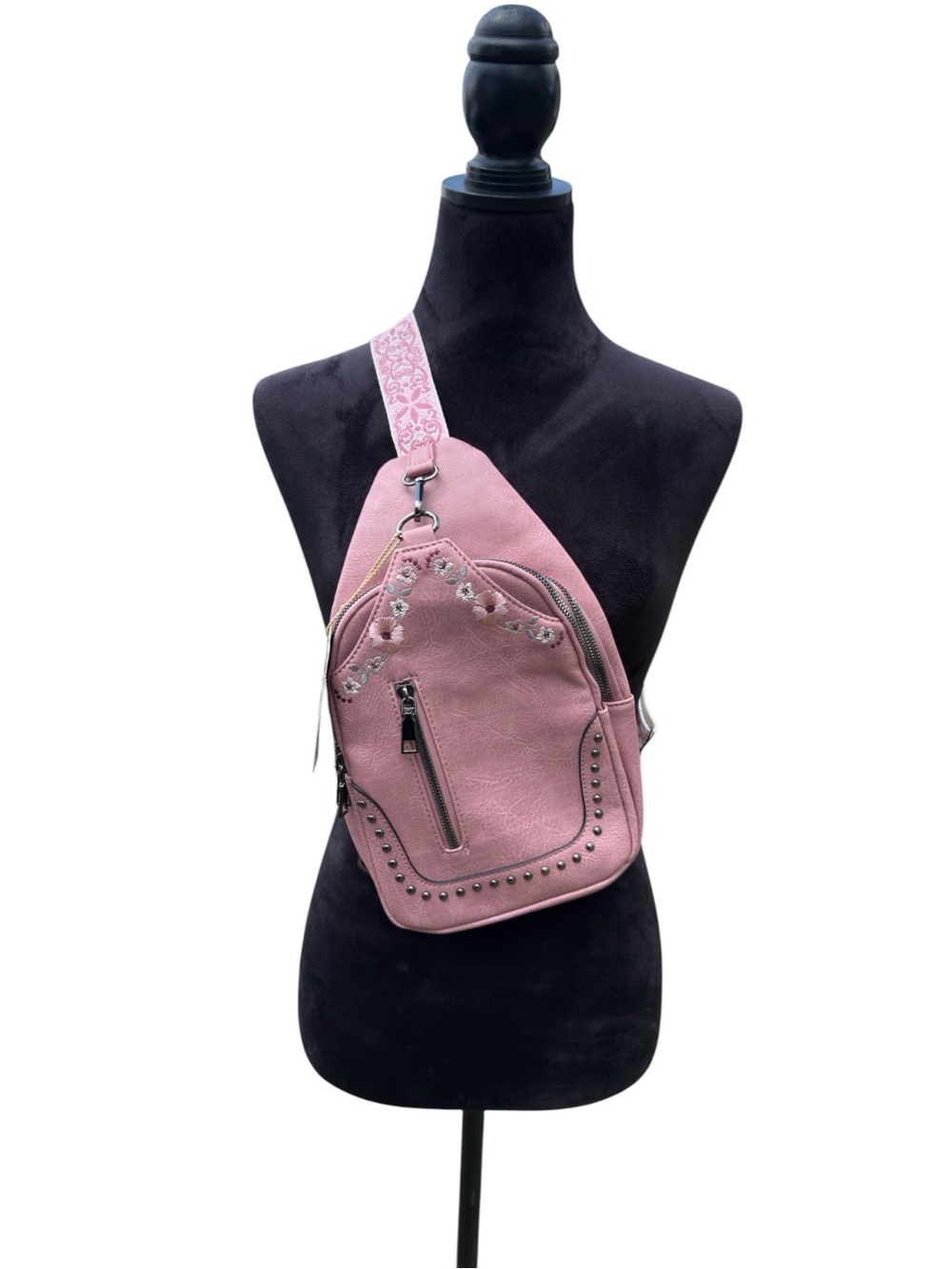 NWT Sam & Hadley Rose Floral Embroidered Sling Bag Vegan Leather Boho Crossbody